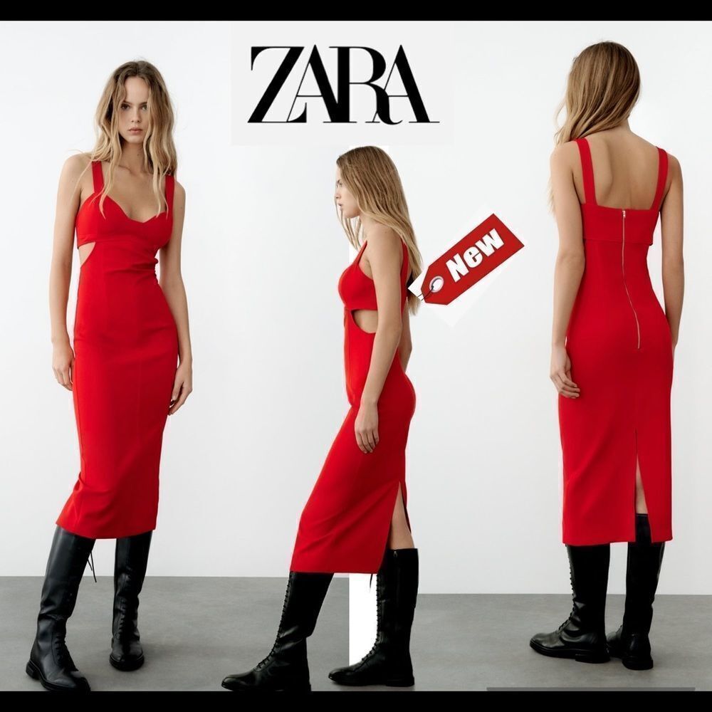 ZARA Red strappy cut out bodycon dress Sz XS NWT